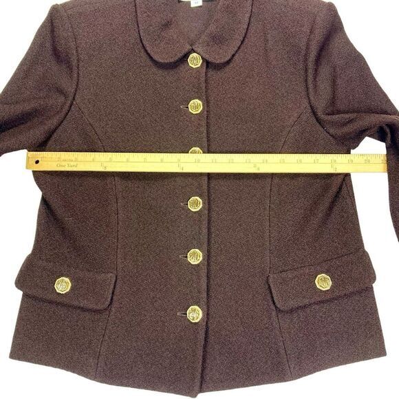 St. John 2 Pc Skirt Jacket Set Women 12 Brown Gold Button Luxury Elegant Dressy - Picture 10 of 15